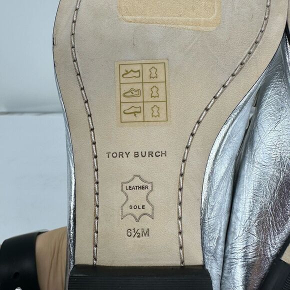 Tory Burch Perrine Metallic Chain Loafers Size 6.5 Silver Leather Flats - Picture 10 of 14